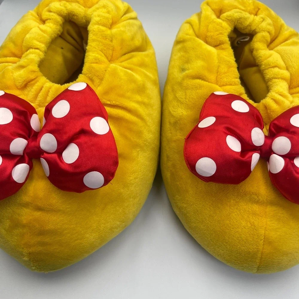 Disney Minnie Mouse Plush Slippers Medium Yellow Faux Fur Slip‎ On Shoes